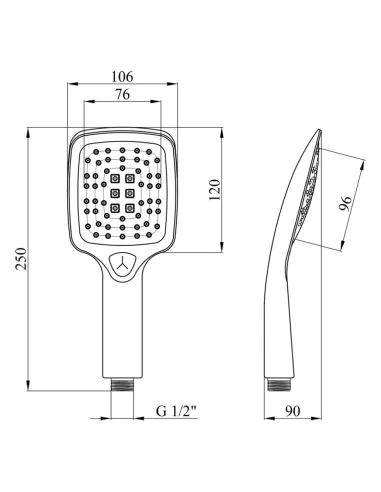 Лейка для ручного душа Kroner KRP Edelstahl Kubus - SCH700, 120х106 мм, 3 режима, черная