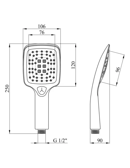 Лейка для ручного душа Kroner KRP Edelstahl Kubus - SCH700, 120х106 мм, 3 режима, черная