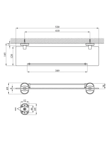 Полка для ванной Kroner KRM Elbe - ACG2907, металл, стекло
