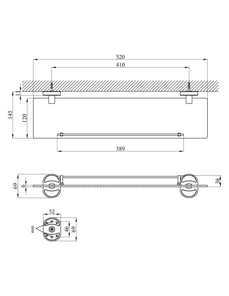 Полиця для ванної кімнати Kroner KRM Elbe - ACG2907, метал, скло