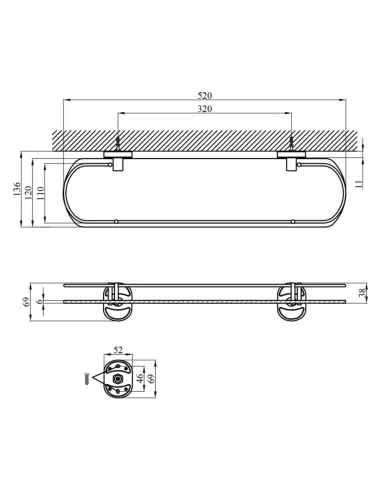 Полка для ванной Kroner KRM Elbe - ACG2907-1, металл, стекло