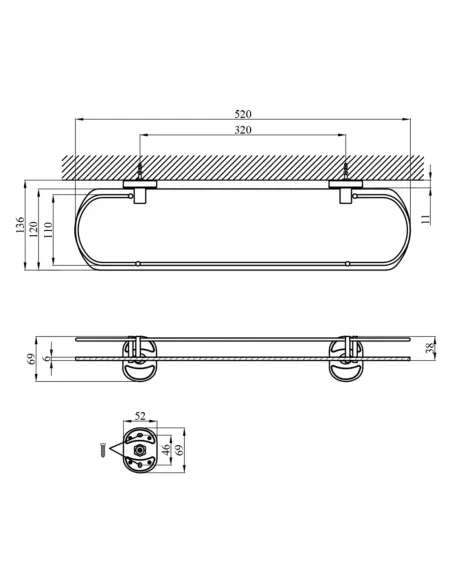 Полиця для ванної кімнати Kroner KRM Elbe - ACG2907-1, метал, скло