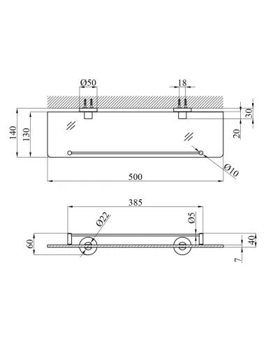 Полка для ванной Kroner KRP Edelstahl Klassisch - ESG3707, нержавеющая сталь, стекло