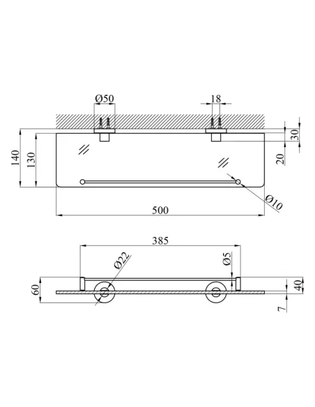 Полка для ванной Kroner KRP Edelstahl Klassisch - ESG3707, нержавеющая сталь, стекло