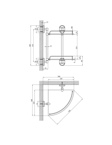 Полиця для ванної кімнати Kroner KRM Elbe - ACG2907-2, кутова, метал, скло