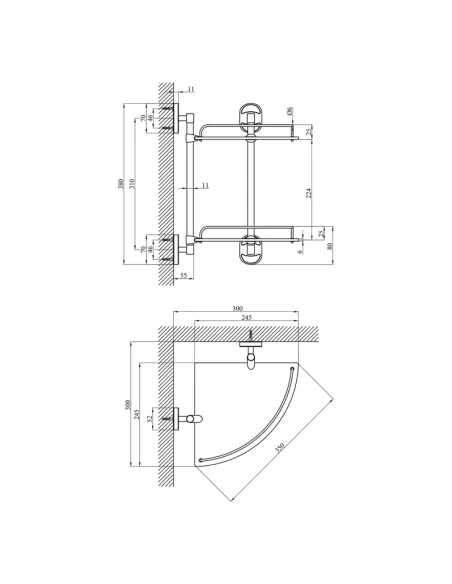 Полиця для ванної кімнати Kroner KRM Elbe - ACG2907-2, кутова, метал, скло