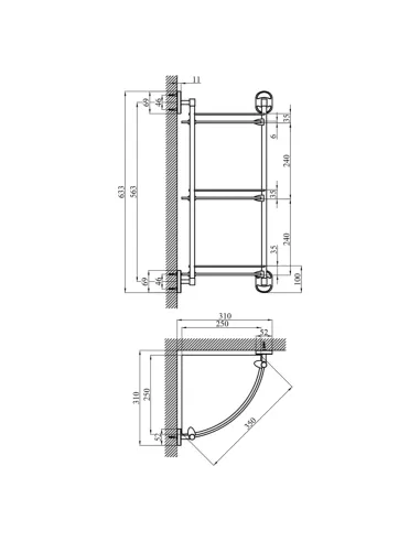 Полиця для ванної кімнати Kroner KRM Elbe - ACG2907-3, кутова, метал, скло