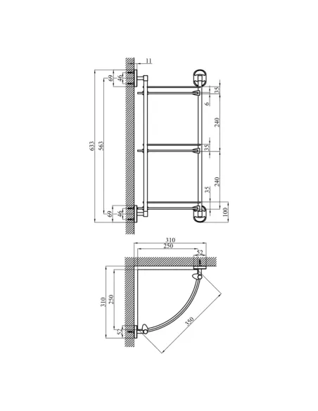 Полиця для ванної кімнати Kroner KRM Elbe - ACG2907-3, кутова, метал, скло
