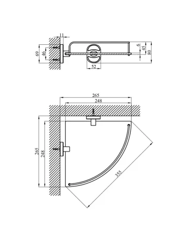 Полка для ванной Kroner KRM Elbe - ACG2921-1, угловая, металл, стекло