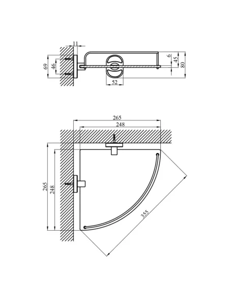 Полиця для ванної кімнати Kroner KRM Elbe - ACG2921-1, кутова, метал, скло