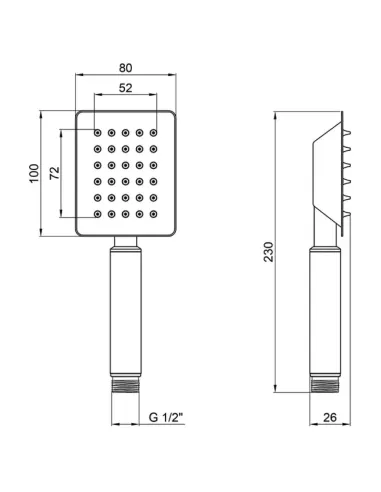 Лейка для ручного душа Wezer WKY-17, 100x80 мм, 1 режим, стальная