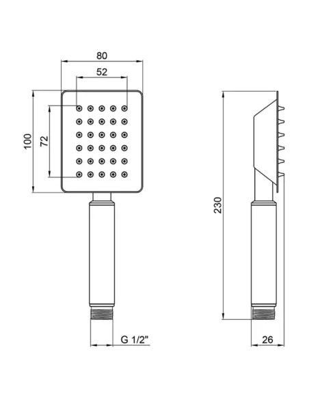 Лейка для ручного душа Wezer WKY-17, 100x80 мм, 1 режим, стальная