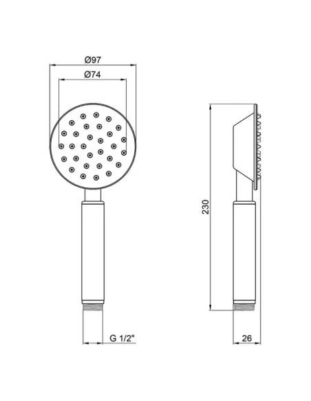 Лейка для ручного душа Wezer WKY-16, 97х97 мм, 1 режим, стальная
