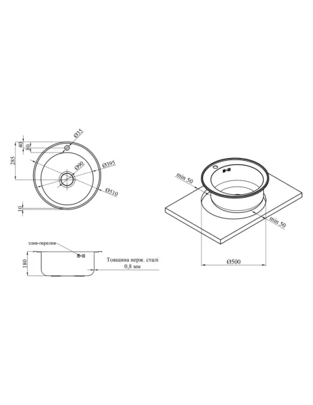 Мойка для кухни круглая Kroner KRP Dekor - 510 из нержавеющей стали