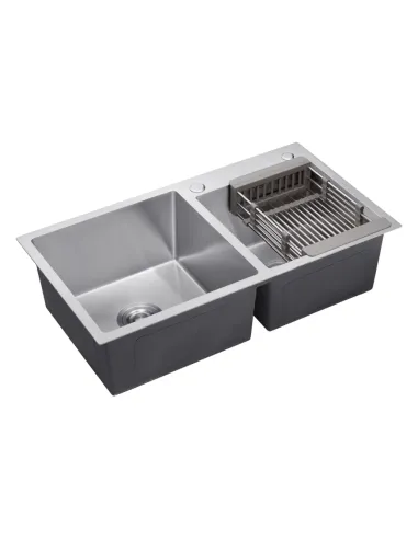 Мийка прямокутна для кухні Kroner KRP Gebürstet - 7843ZHM з нержавіючої сталі 3.0/1.0 мм, з двома чашами