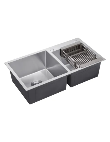 Мойка для кухни прямоугольная Kroner KRP Gebürstet - 7843ZHM из нержавеющей стали 3.0/1.0 мм, с двумя чашами