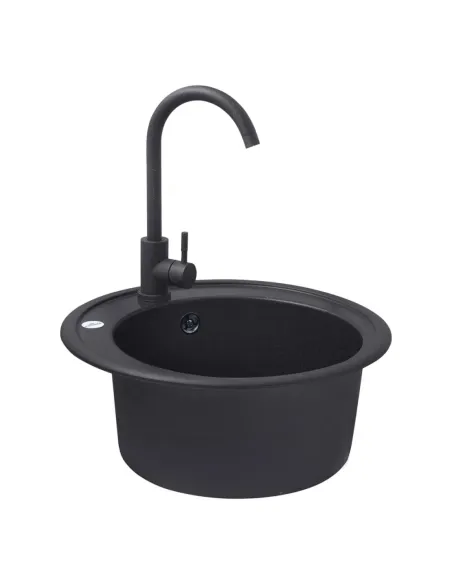 Мийка для кухні кругла Kroner KRP Komposit SCH-510, кам`яна, чорна