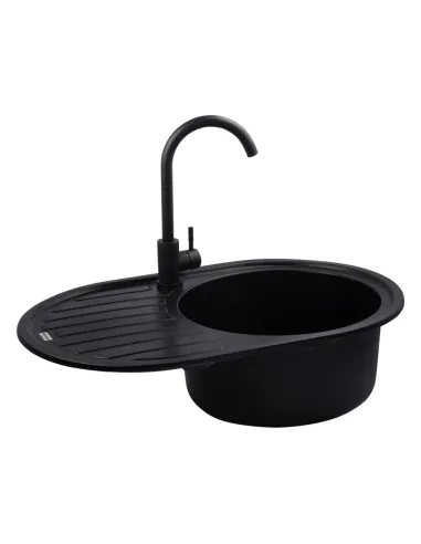 Мийка для кухні овальна Kroner KRP Komposit SCH-7750, кам`яна, чорна