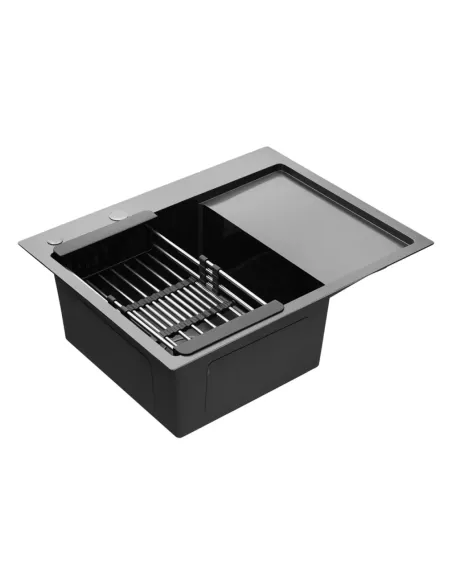 Мойка для кухни прямоугольная Kroner KRP Schwarze - 6350LHM PVD из нержавеющей стали 3.0/1.0 мм