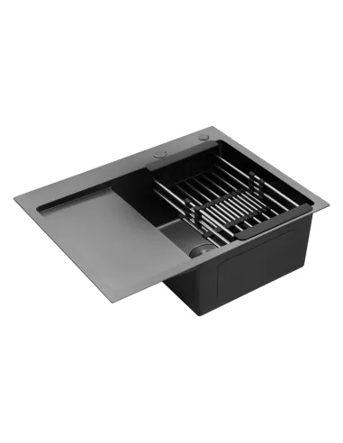 Мойка для кухни прямоугольная Kroner KRP Schwarze - 6350RHM PVD из нержавеющей стали 3.0/1.0 мм