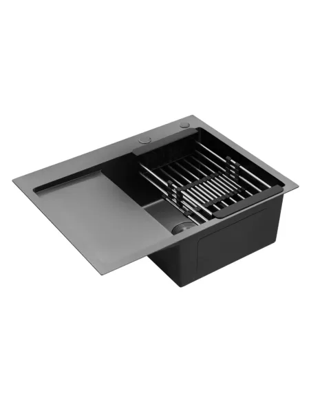 Мойка для кухни прямоугольная Kroner KRP Schwarze - 6350RHM PVD из нержавеющей стали 3.0/1.0 мм