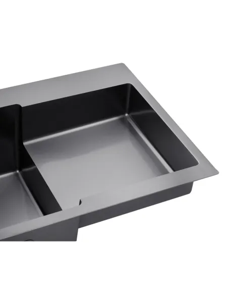 Мойка для кухни прямоугольная Kroner KRP Schwarze - 7848LHM PVD из нержавеющей стали 3.0/1.0 мм