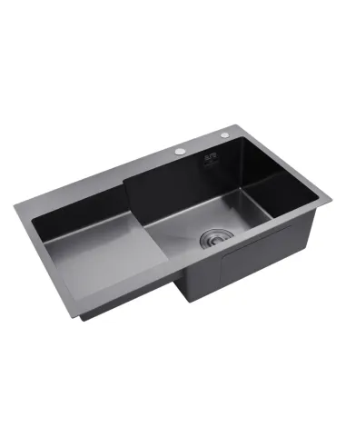 Мойка для кухни прямоугольная Kroner KRP Schwarze - 7848RHM PVD из нержавеющей стали 3.0/1.0 мм