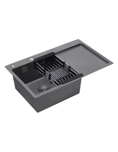 Мойка для кухни прямоугольная Kroner KRP Schwarze - 7849LHM PVD из нержавеющей стали 3.0/1.0 мм