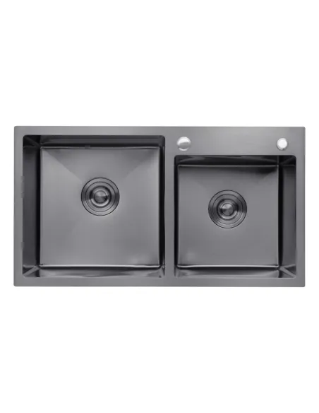 Мийка для кухні прямокутна Kroner KRP Schwarze - 7843ZHM PVD з нержавіючої сталі 3.0/1.0 мм, з двома чашами