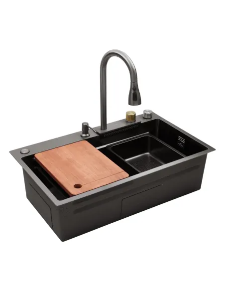 Многофункциональная кухонная мойка Kroner KRP Schwarze - SET7545HM PVD со встроенным смесителем