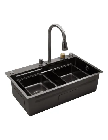 Многофункциональная кухонная мойка Kroner KRP Schwarze - SET7545HM PVD со встроенным смесителем