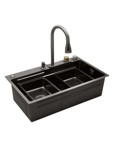 Багатофункціональна кухонна мийка Kroner KRP Schwarze - SET7545HM PVD із вбудованим змішувачем