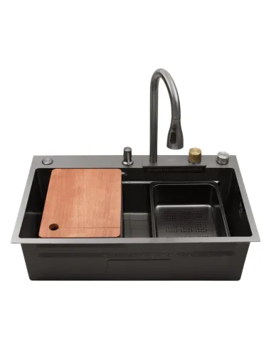 Многофункциональная кухонная мойка Kroner KRP Schwarze - SET7545HM PVD со встроенным смесителем