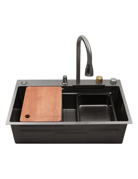 Многофункциональная кухонная мойка Kroner KRP Schwarze - SET7545HM PVD со встроенным смесителем