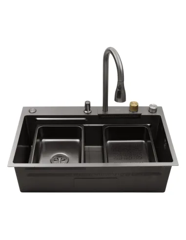 Багатофункціональна кухонна мийка Kroner KRP Schwarze - SET7545HM PVD із вбудованим змішувачем
