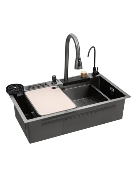 Багатофункціональна кухонна мийка Kroner KRP Schwarze - SET7545NB PVD з вбудованим змішувачем