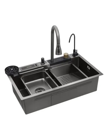 Багатофункціональна кухонна мийка Kroner KRP Schwarze - SET7545NB PVD з вбудованим змішувачем