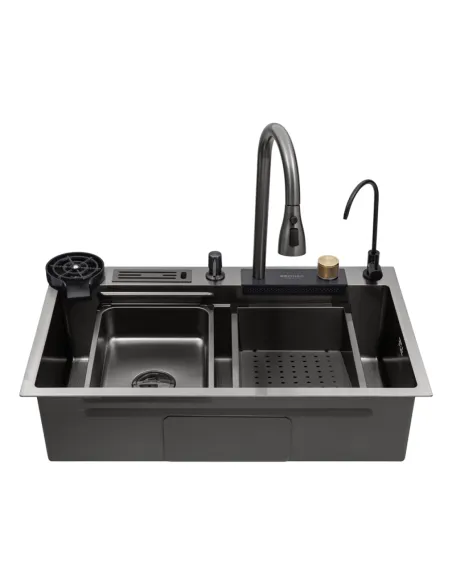 Багатофункціональна кухонна мийка Kroner KRP Schwarze - SET7545NB PVD з вбудованим змішувачем