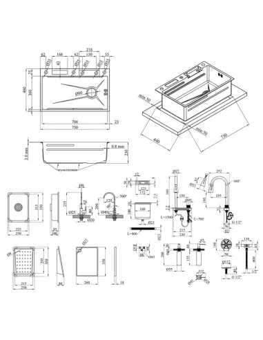 Багатофункціональна кухонна мийка Kroner KRP Schwarze - SET7545NG PVD із вбудованим змішувачем