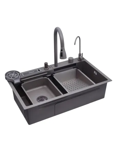 Многофункциональная кухонная мойка Kroner KRP Schwarze - SET7545NG PVD со встроенным смесителем
