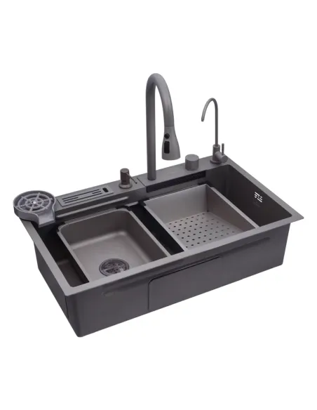 Многофункциональная кухонная мойка Kroner KRP Schwarze - SET7545NG PVD со встроенным смесителем