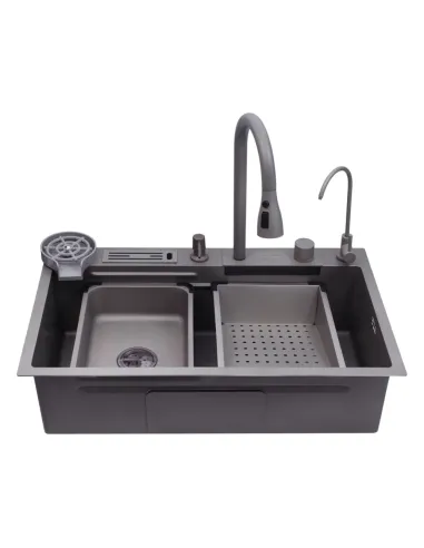 Багатофункціональна кухонна мийка Kroner KRP Schwarze - SET7545NG PVD із вбудованим змішувачем