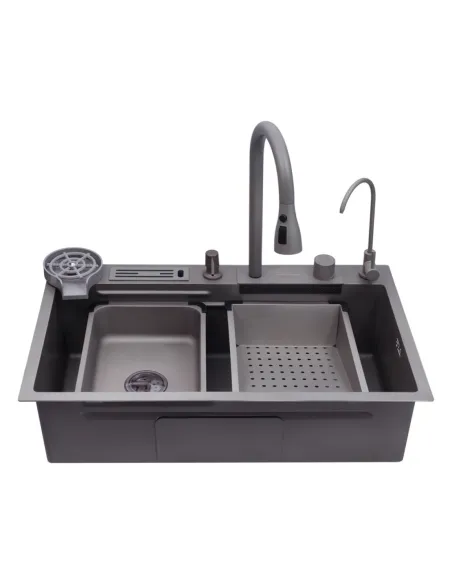 Багатофункціональна кухонна мийка Kroner KRP Schwarze - SET7545NG PVD із вбудованим змішувачем