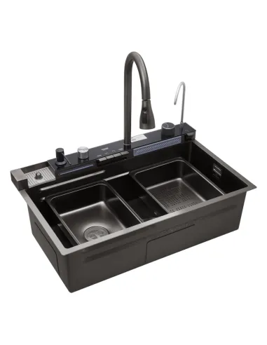 Многофункциональная кухонная мойка Kroner KRP Schwarze - SET7546ARTHM PVD со встроенным смесителем