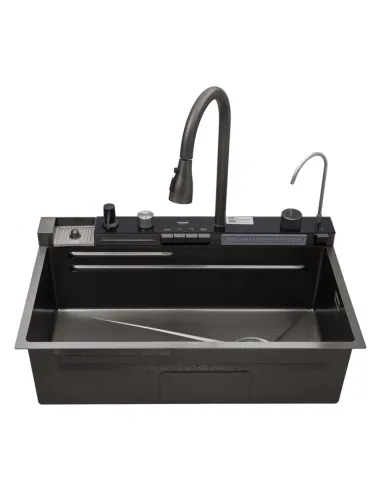 Багатофункціональна кухонна мийка Kroner KRP Schwarze - SET7546ARTHM PVD із вбудованим змішувачем
