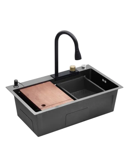 Многофункциональная кухонная мойка Kroner KRP Schwarze - SET7546HM PVD со встроенным смесителем
