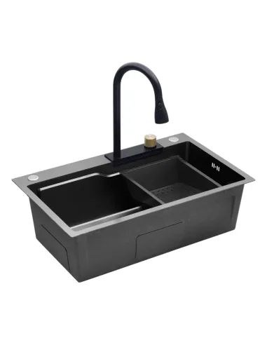 Многофункциональная кухонная мойка Kroner KRP Schwarze - SET7546HM PVD со встроенным смесителем
