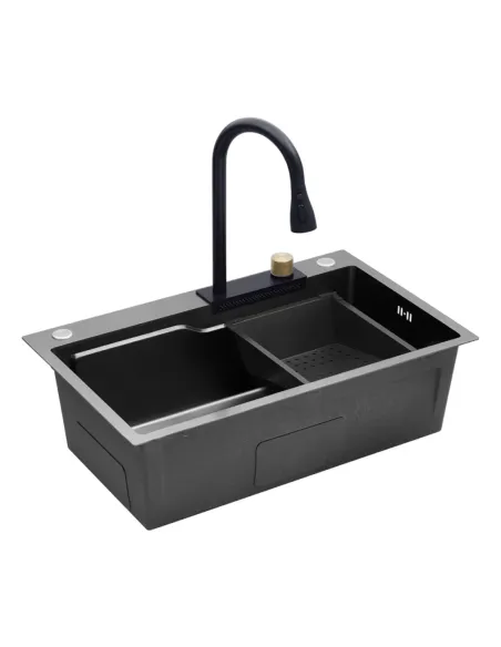 Многофункциональная кухонная мойка Kroner KRP Schwarze - SET7546HM PVD со встроенным смесителем