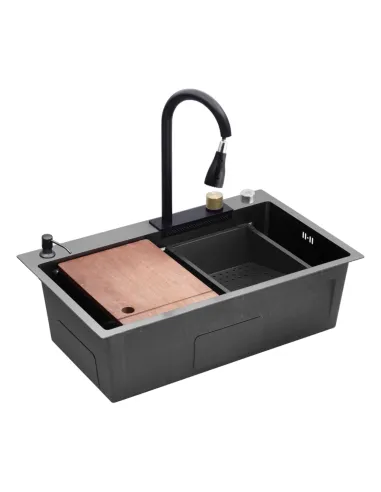 Багатофункціональна кухонна мийка Kroner KRP Schwarze - SET7546HM PVD із вбудованим змішувачем