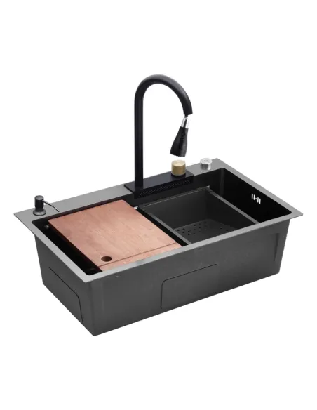 Многофункциональная кухонная мойка Kroner KRP Schwarze - SET7546HM PVD со встроенным смесителем